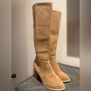 Tan Faux Suede Knee High Boots Block Heel Tall Boots Size 7